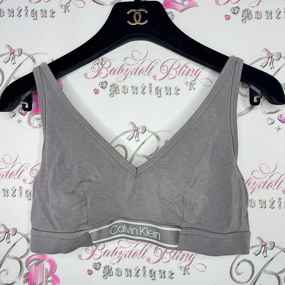 Calvin Klein bra bralette sports bra grey white logo band stretchy soft comfy